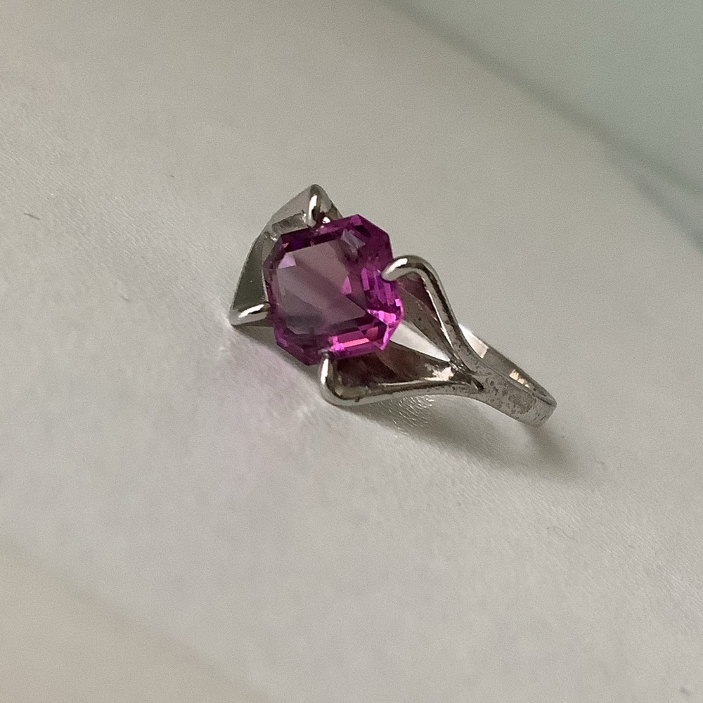 New vintage Barbie pink rose zircon October birthstone silver ring